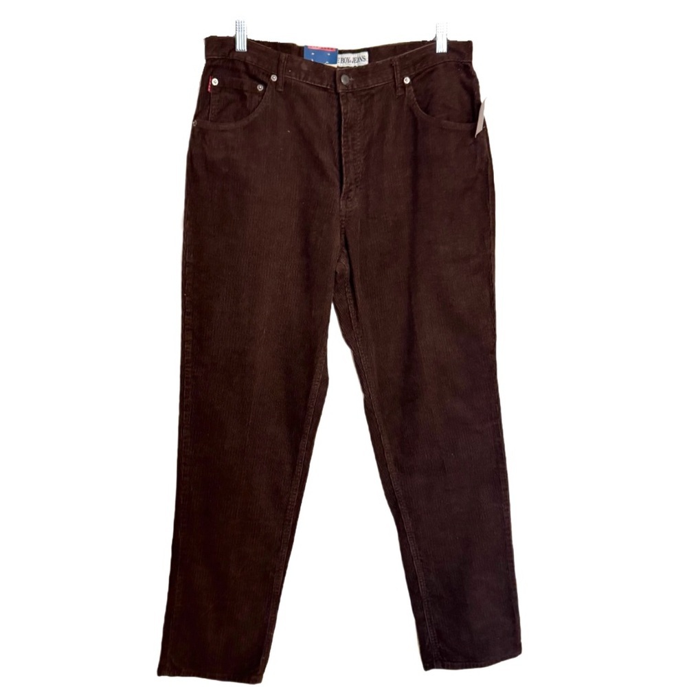 Vintage 90's Bugle Boy 750 Gold Crest Corduroy Brown Pants 36X32 Tapered Leg NWT